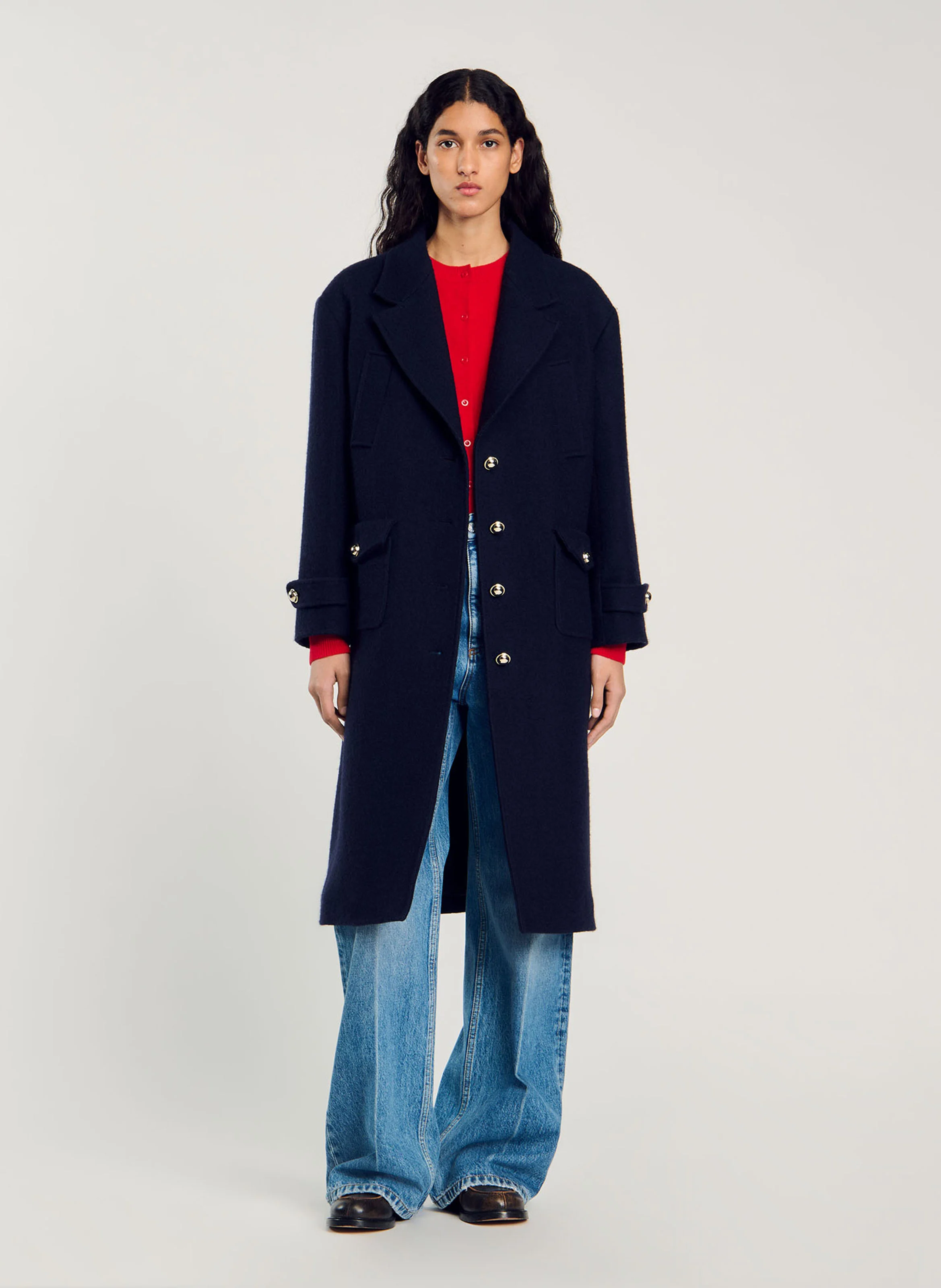 Manteau col classique en laine mélangée | Bleu