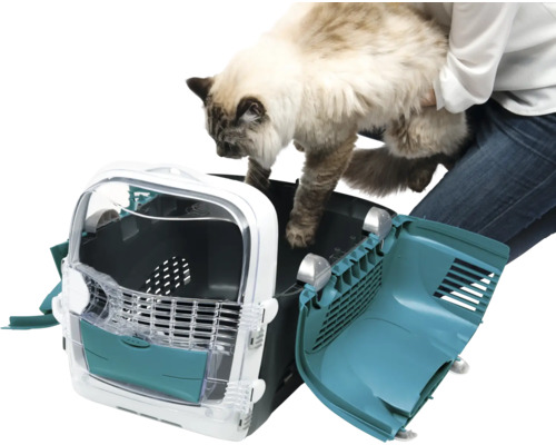 Catit Cabrio Carrier transportbox, turquoise/grijs, ca. 51 x 33 x 35 cm