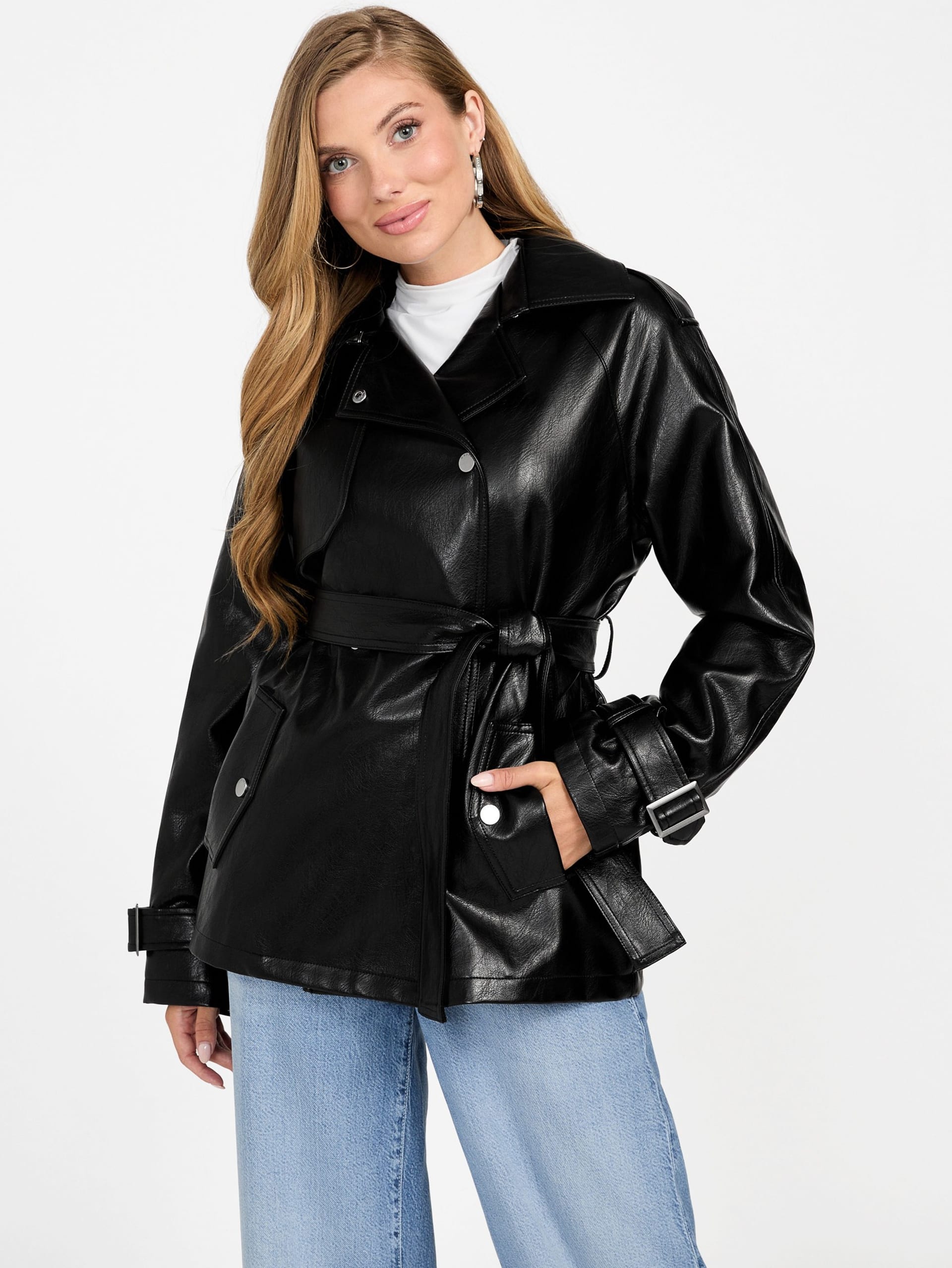 Trench coat curto Marika em couro sintético