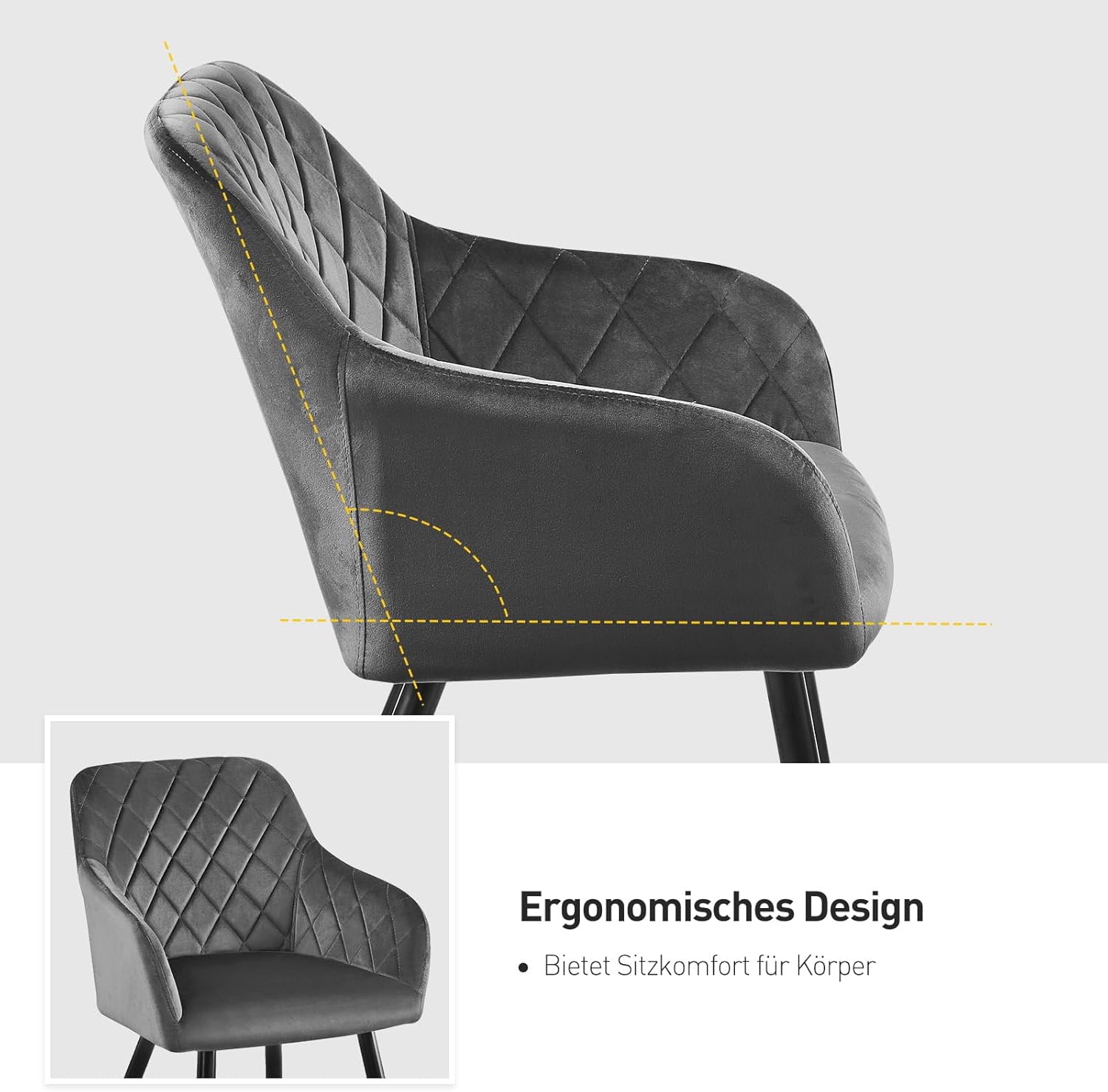 CLIPOP Esszimmerstühle 6er Set, Küchenstuhl Samt Bezug Wohnzimmerstuhl Polsterstuhl mit Armlehne Metallbeine Polstersessel Stuhl für Esszimmer Wohnzimmer Küche (6, Samt Grau)