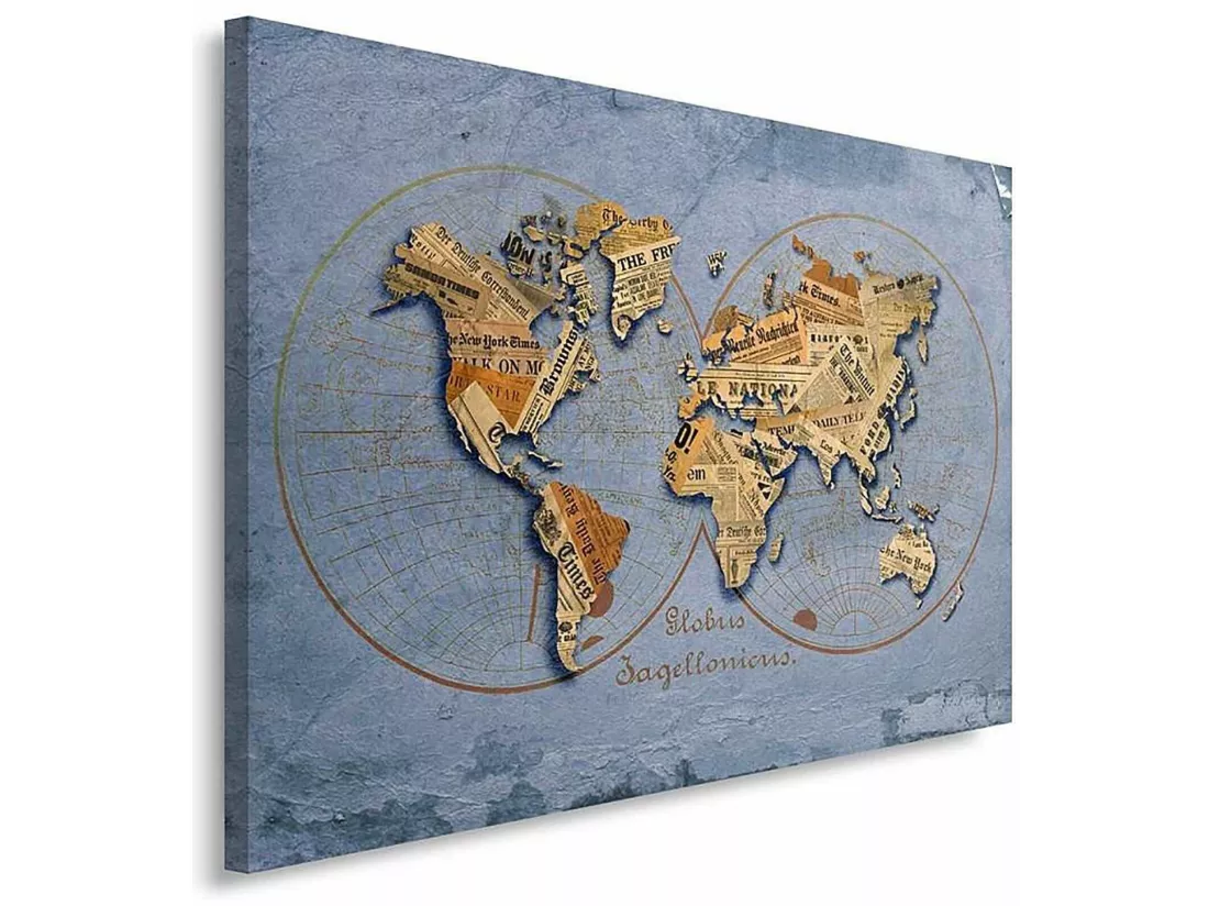 Tableau journal carte du monde - 120 x 80 cm