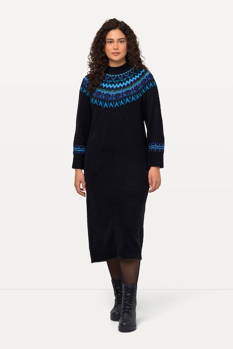 Strick-Midikleid, Norwegermuster, Rundhals, Langarm