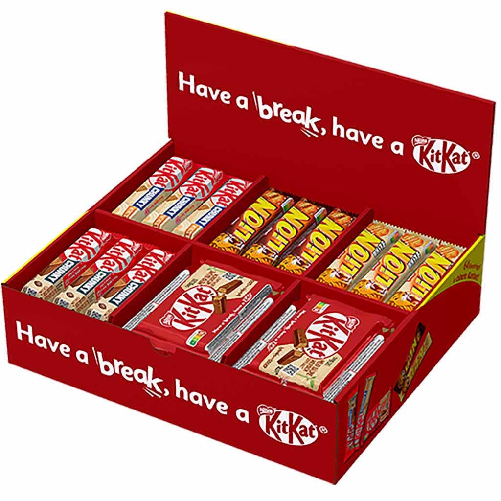 KitKat & Lion Nestlé Sortimentskarton 64 Riegel 2,629 kg MHD:30.6.25