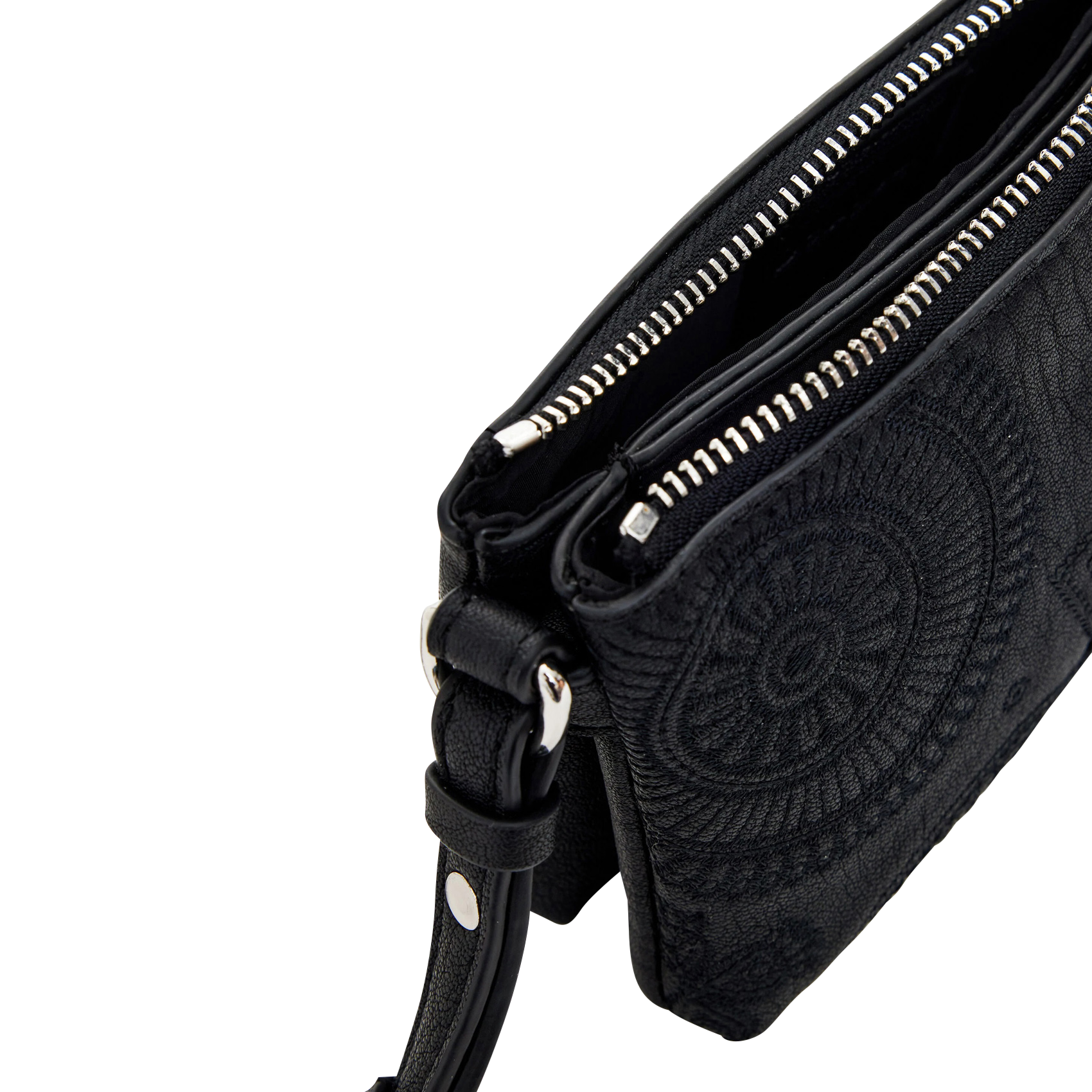 Sac bandoulière brodé effet cuir | Noir