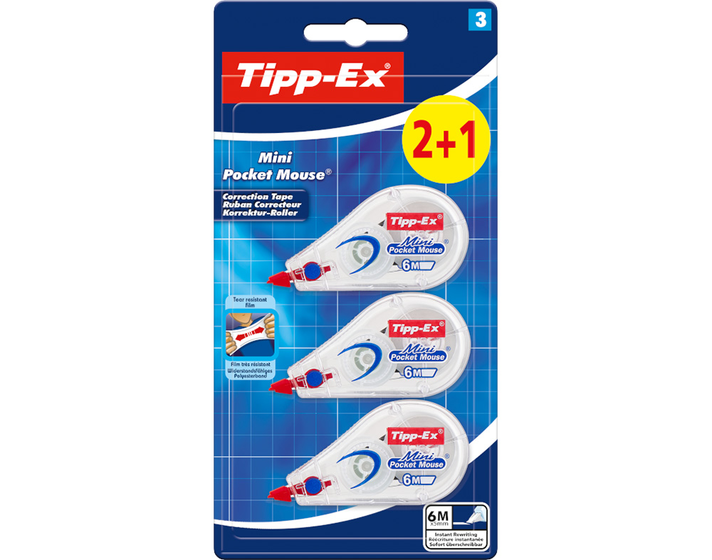 FITA CORRETORA MINI BIC POCKET MOUSE 3 UNIDADES 5MMX5M