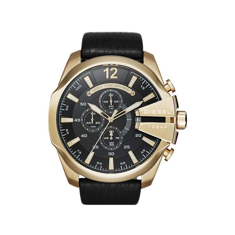 Montre Diesel homme acier doré jaune bracelet cuir