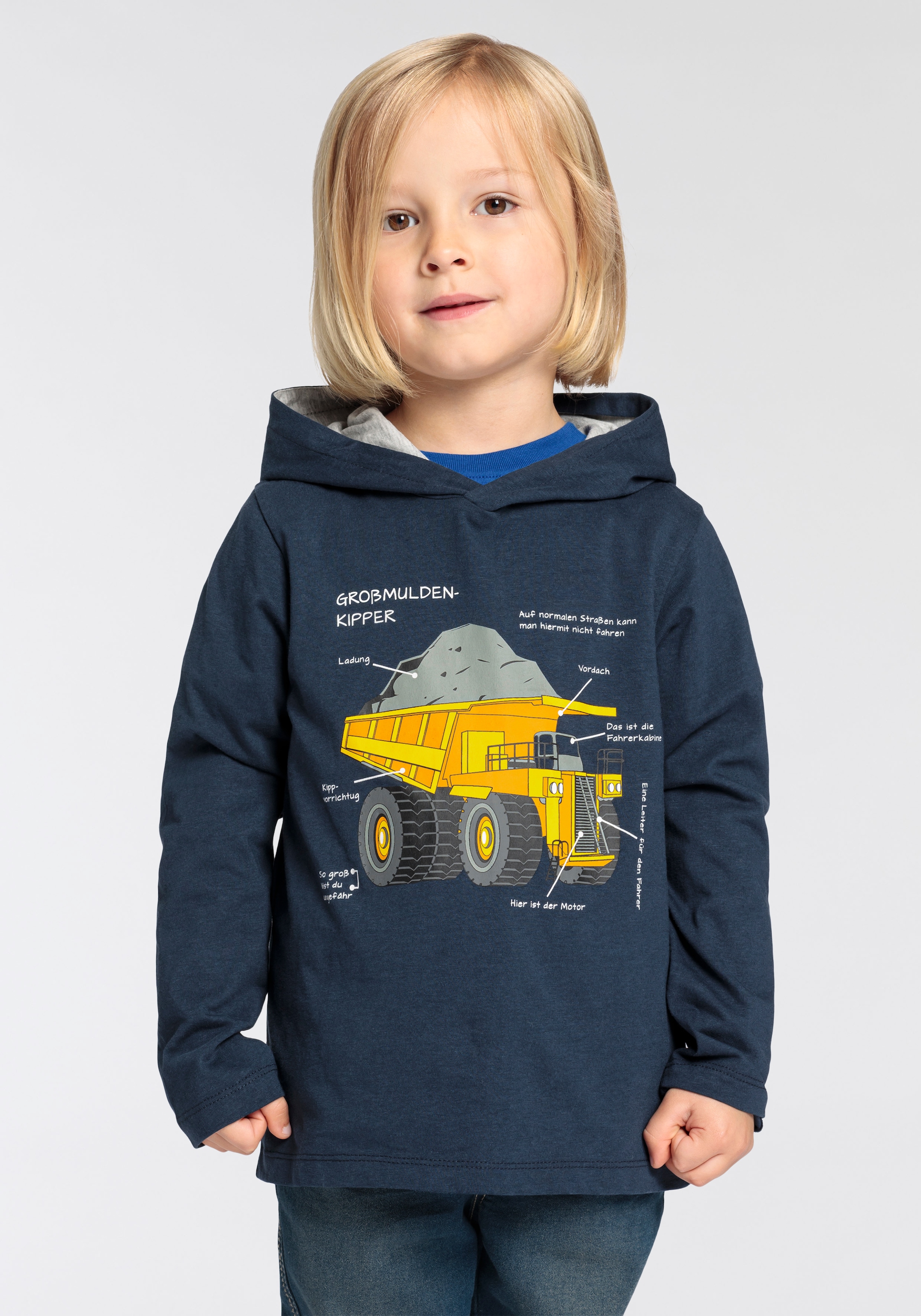 KIDSWORLD Langarmshirt »LKW KIPPER« Langarm,  Basic-Passform,  mit modischem Druck,  Rundhalsausschnitt