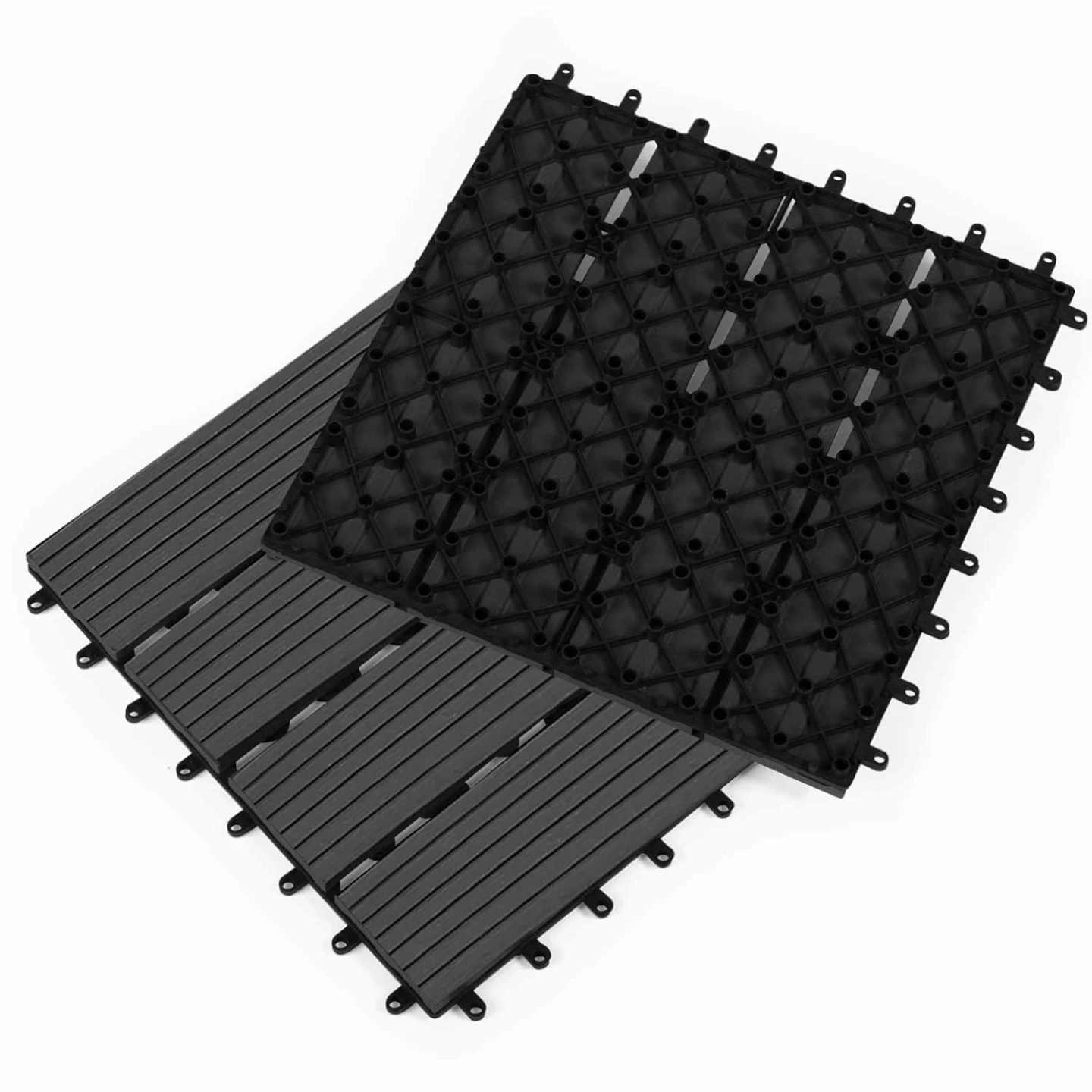 Lot de 5 dalles de terrasse WODHY clipsables bois composite noire 30 x 30 cm