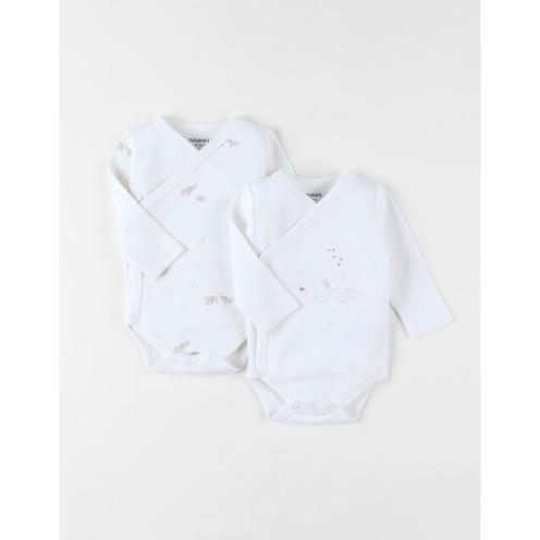 Set 2 bodys croisés coton bio - Longues manches - 3m - NOUKIE 'S