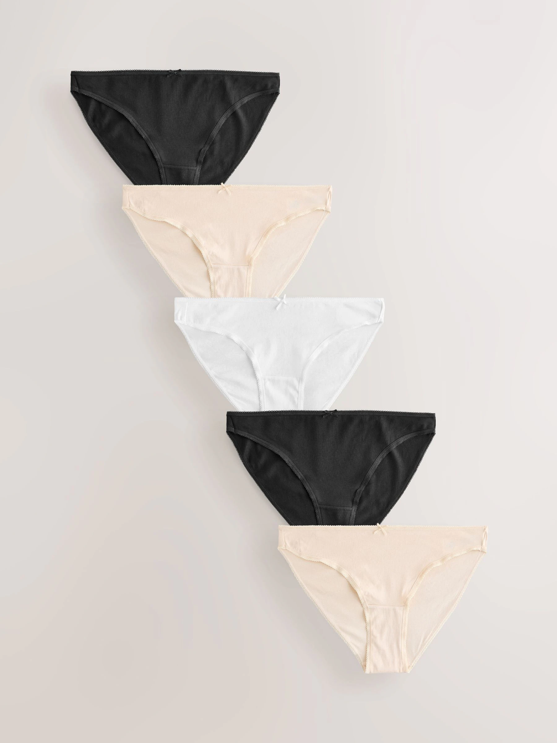 Zwart/pastelroze huidskleur/wit - Set van 5 slips met hoog katoengehalte
