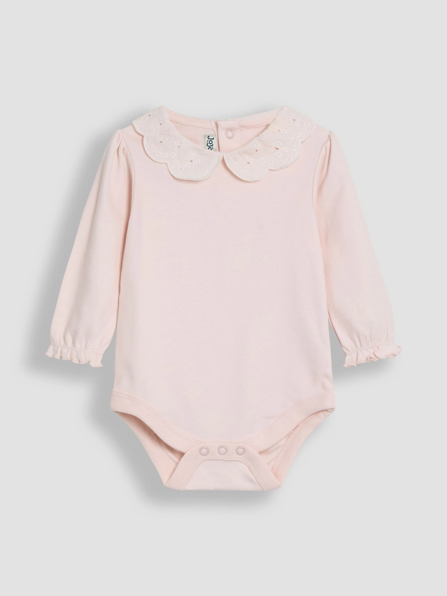 Roze - JoJo Maman Bébé Broderie Collar Long Sleeve Bodysuit