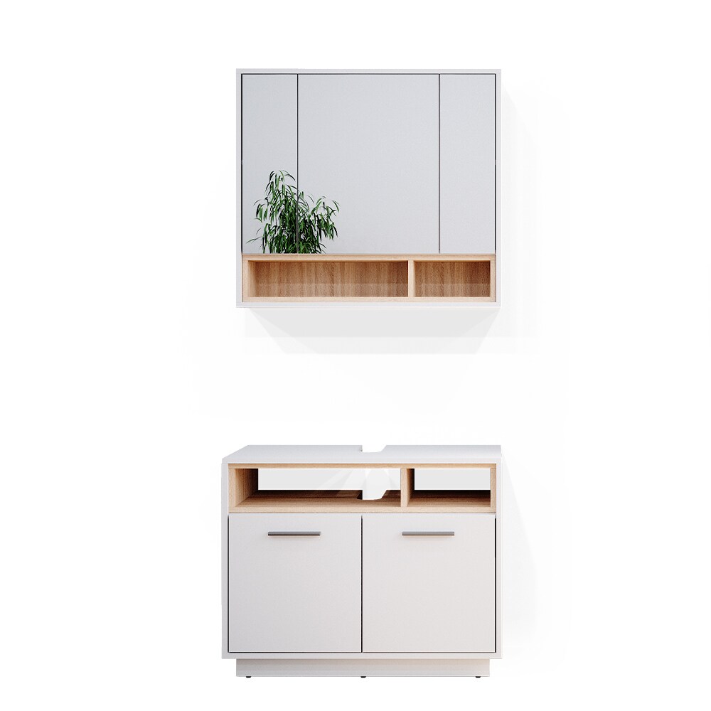 Vicco Badmöbel Badezimmermöbel Beatrice 2er Set aus Spiegelschrank Unterschrank