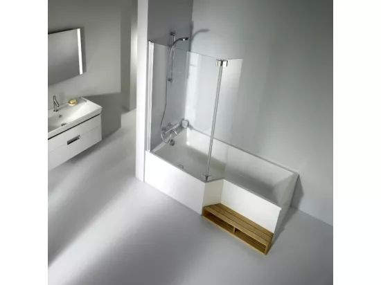 Pack baignoire bain douche 160 x 90 JACOB DELAFON Neo version gauche + tablier + pare bain chromé