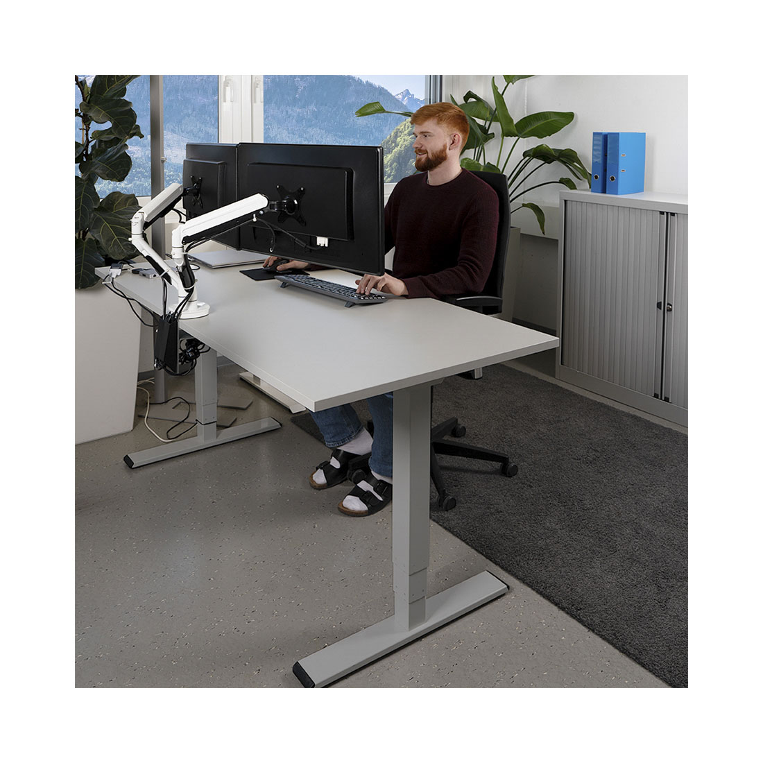 CONTINI höhenverstellbarer Bürotisch 180 x 80 cm grau / Gestell weiss