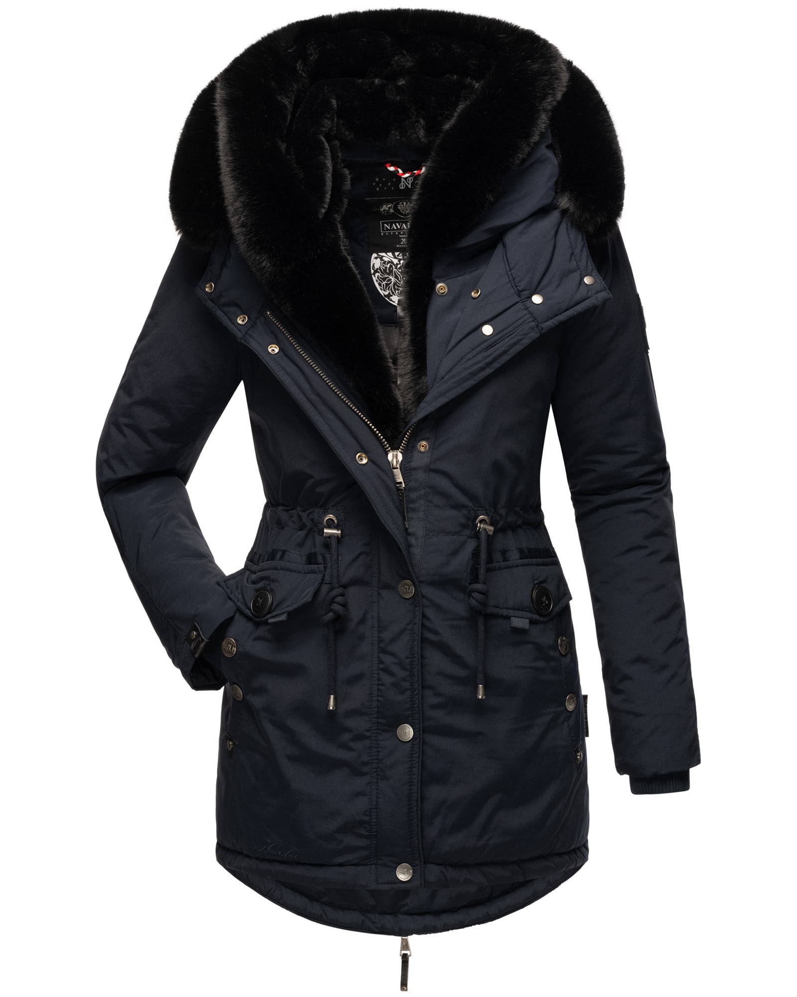 NAVAHOO Damen Wintermantel Winterparka Gefüttert mit 2 Kunstpelz-Kapuzen Sweety Deluxe