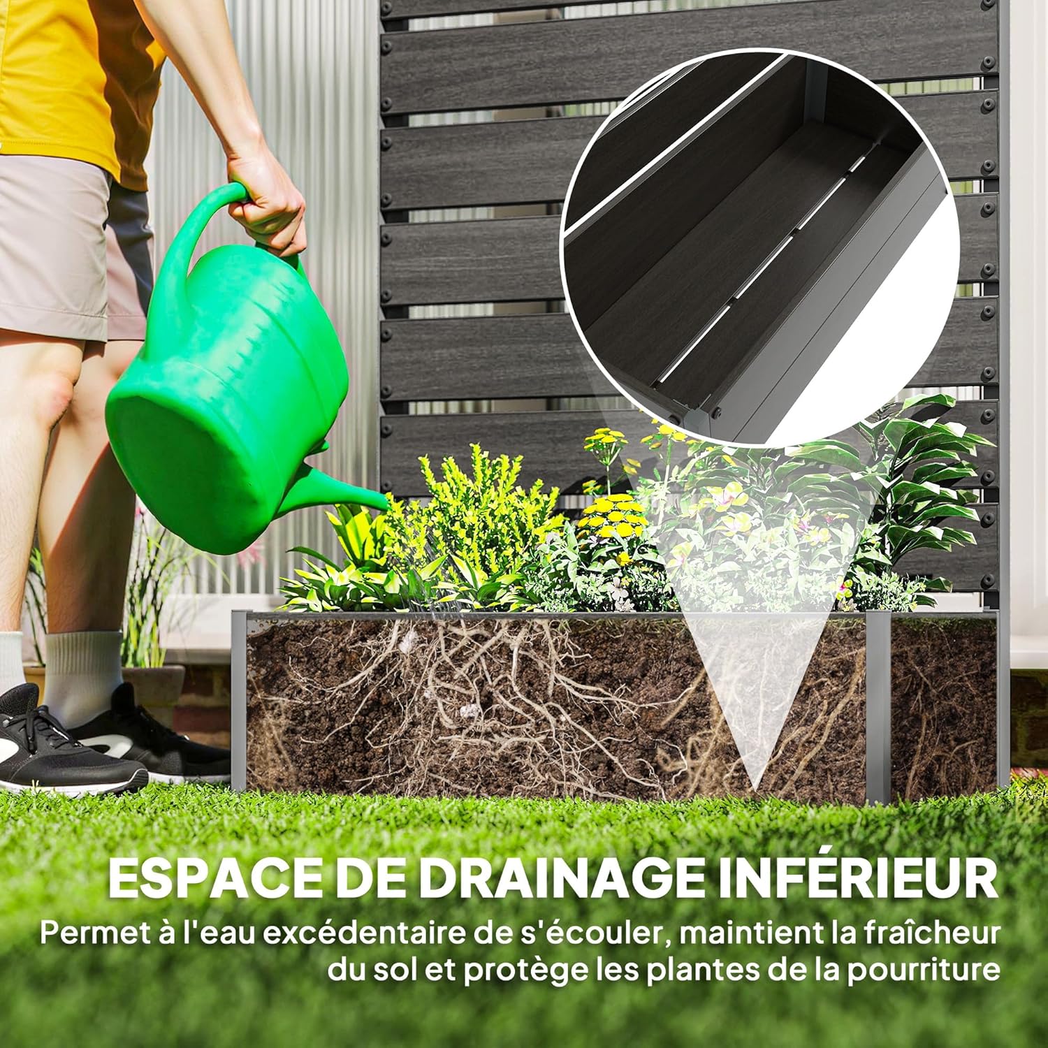 Outsunny Blumenkasten mit Rankgitter, Gartenhochbett, Outdoor-Blumenkasten für Kletterpflanzen, rechteckiger Blumenkasten Pflanzentopf für Balkon Terrasse Patio, 90,5x38x180 cm, schwarz