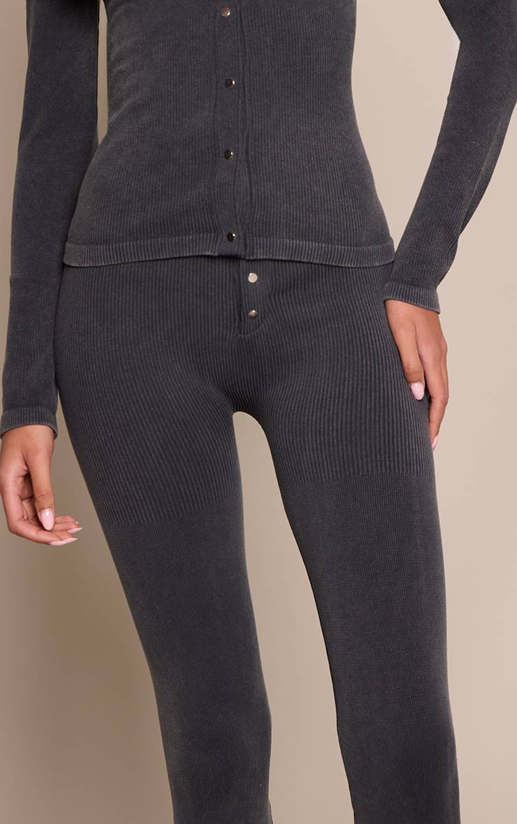 Noir Ensemble Coordonné Legging Évasé Côtelé Contour Avec Détails Boutonnés - Grande Taille