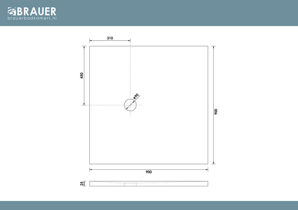 Brauer Asteroid douchevloer 90x90cm mineraalmarmer zwart mat