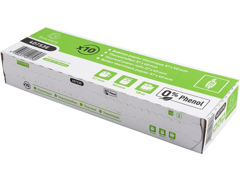 Exacompta Thermo-Papierrolle 57 x 40 x 12 mm, 18 m, 10 Stüc Additionsrollen