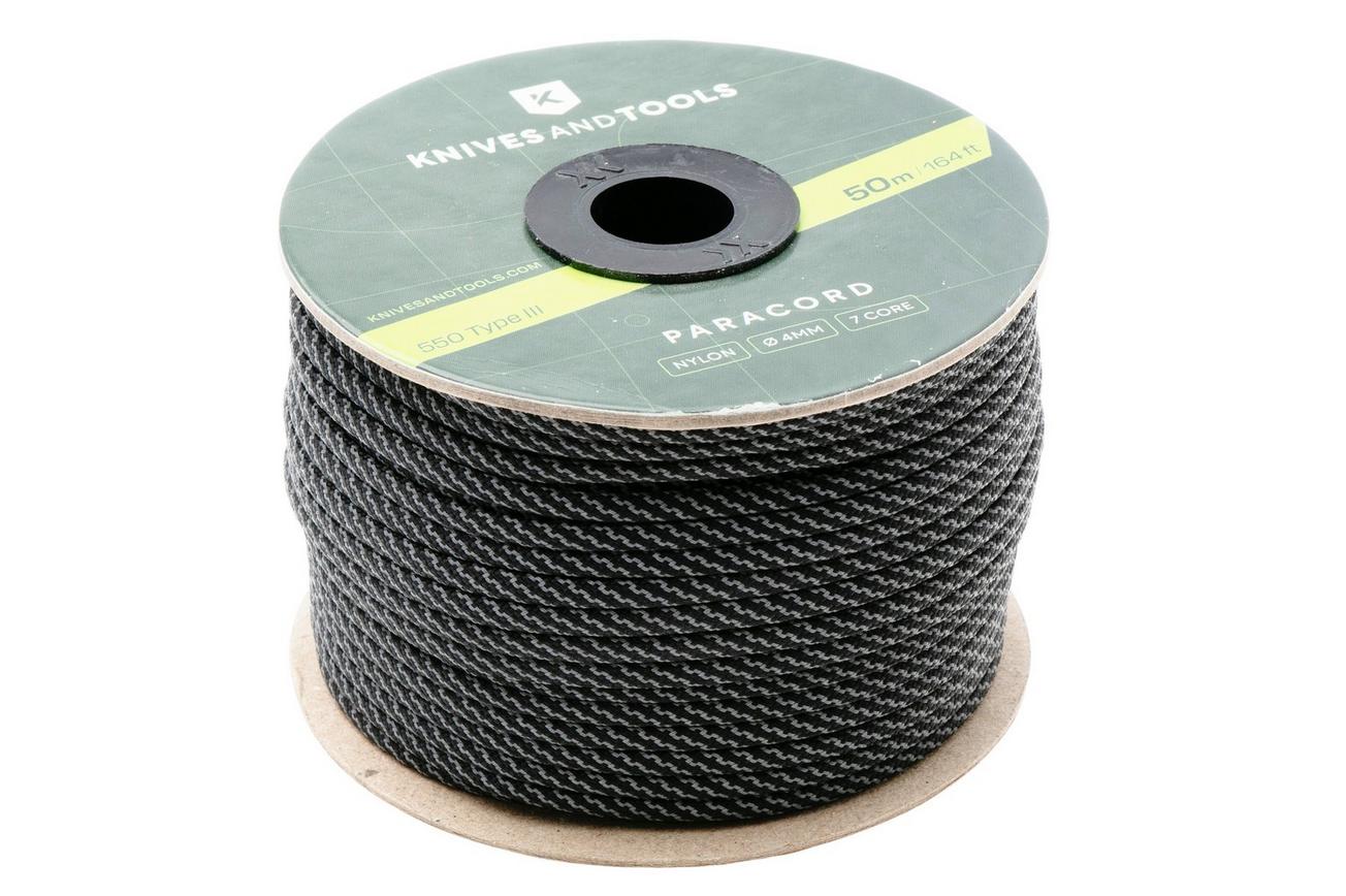 Knivesandtools 550 Paracord Type III, Super Reflective Black Twist, 164ft (50 m)