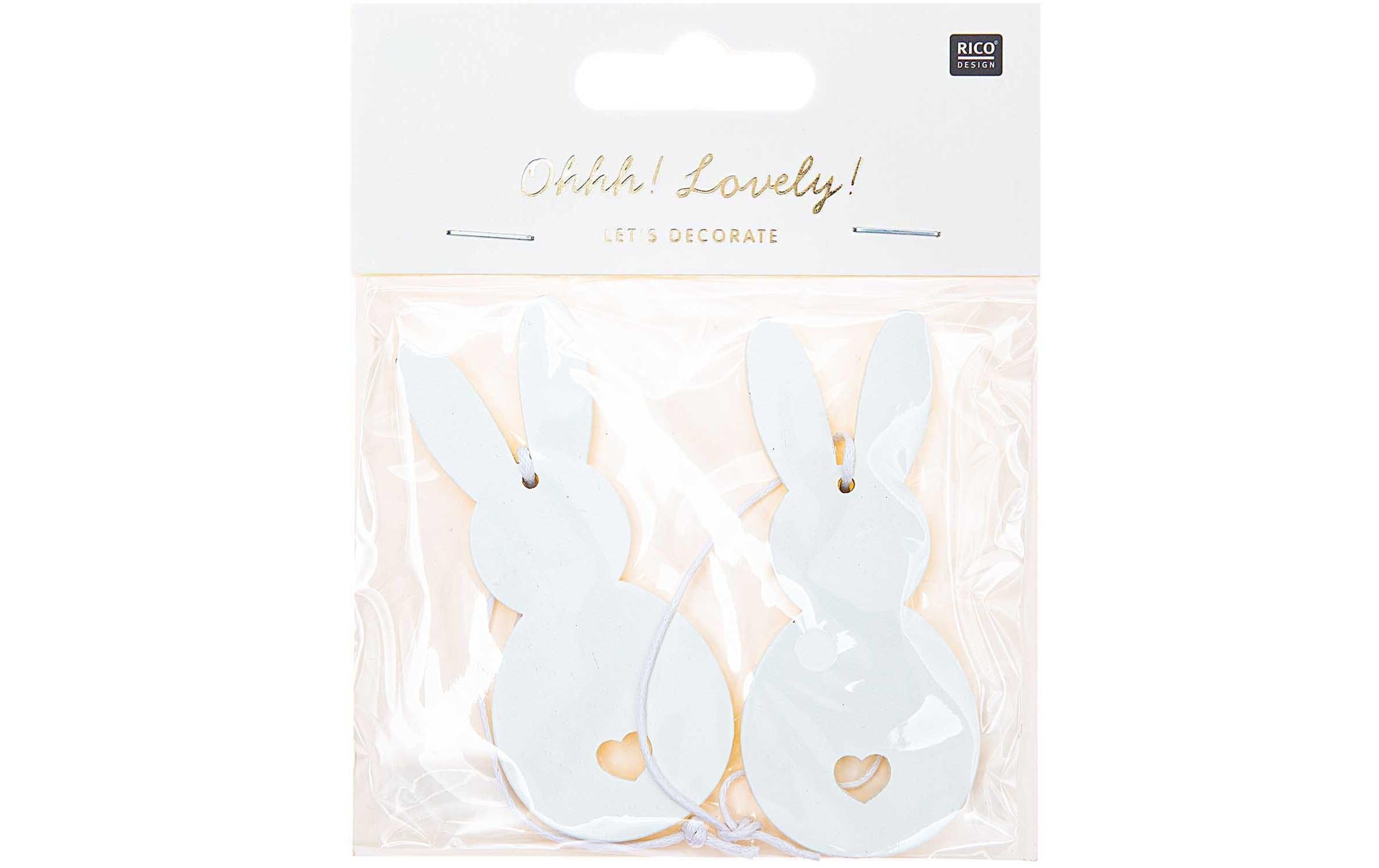 Aufhänger Hase 2 Stück, WeissHolzanhänger von Rico Design