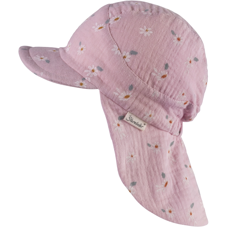Sterntaler Schirmmütze mit Nackenschutz Gänseblumen samtrosa
