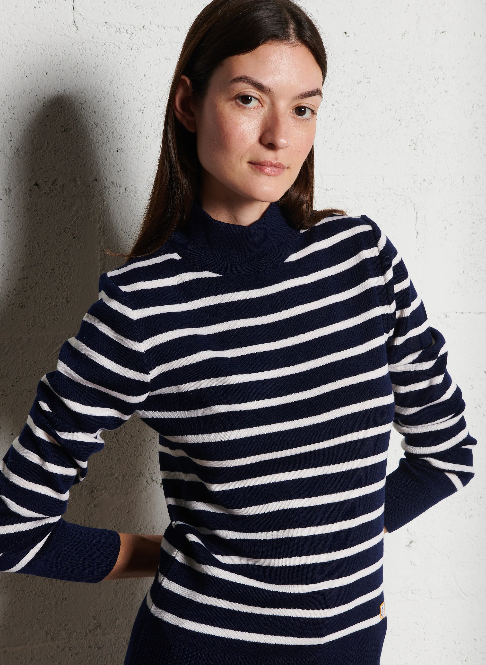 Pull col montant rayé en laine | Multicolore