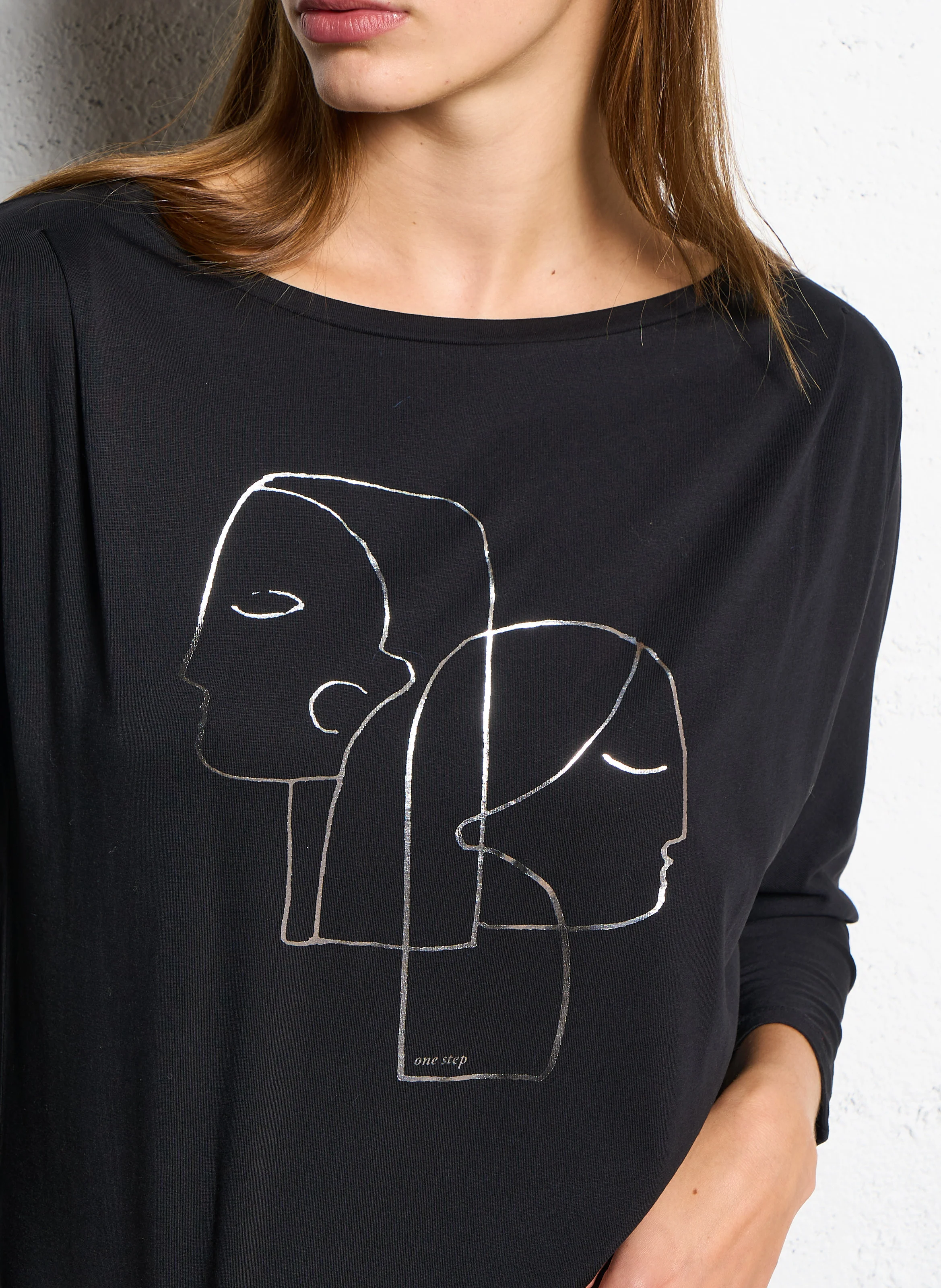 MARNIE - Tee-shirt col bateau en coton mélangé | Noir