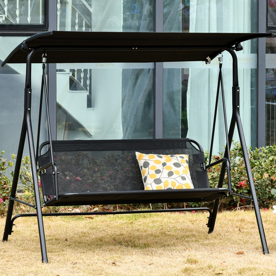 Outsunny 3- Sitzer Hollywoodschaukel mit Sonnendach schwarz