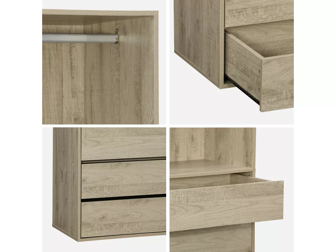 Module dressing avec 4 tiroirs et 1 penderie naturel. panneaux stratifiés
