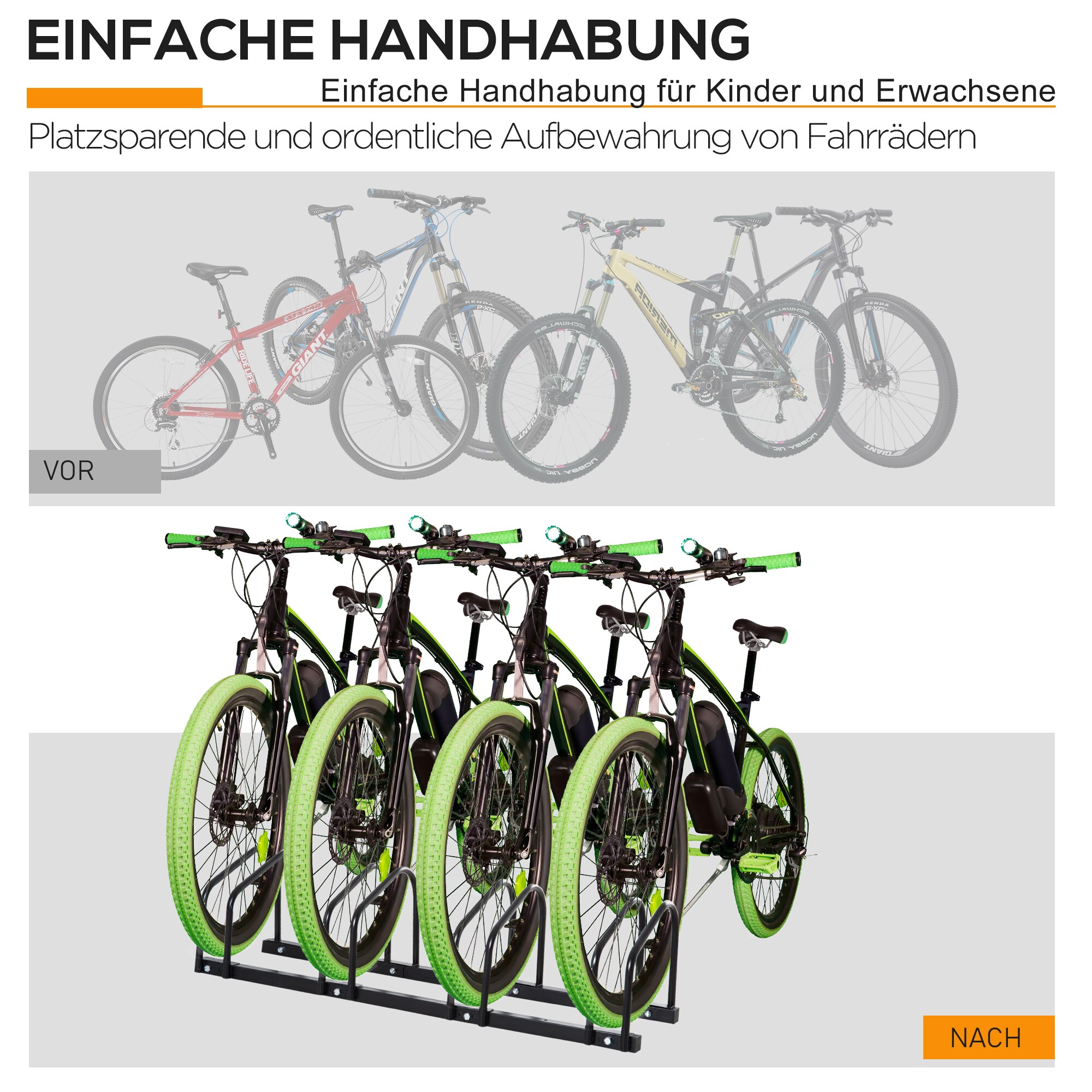 HOMCOM Fahrradhalter mit 4 Halterungen schwarz 110L x 33B x 27H cm