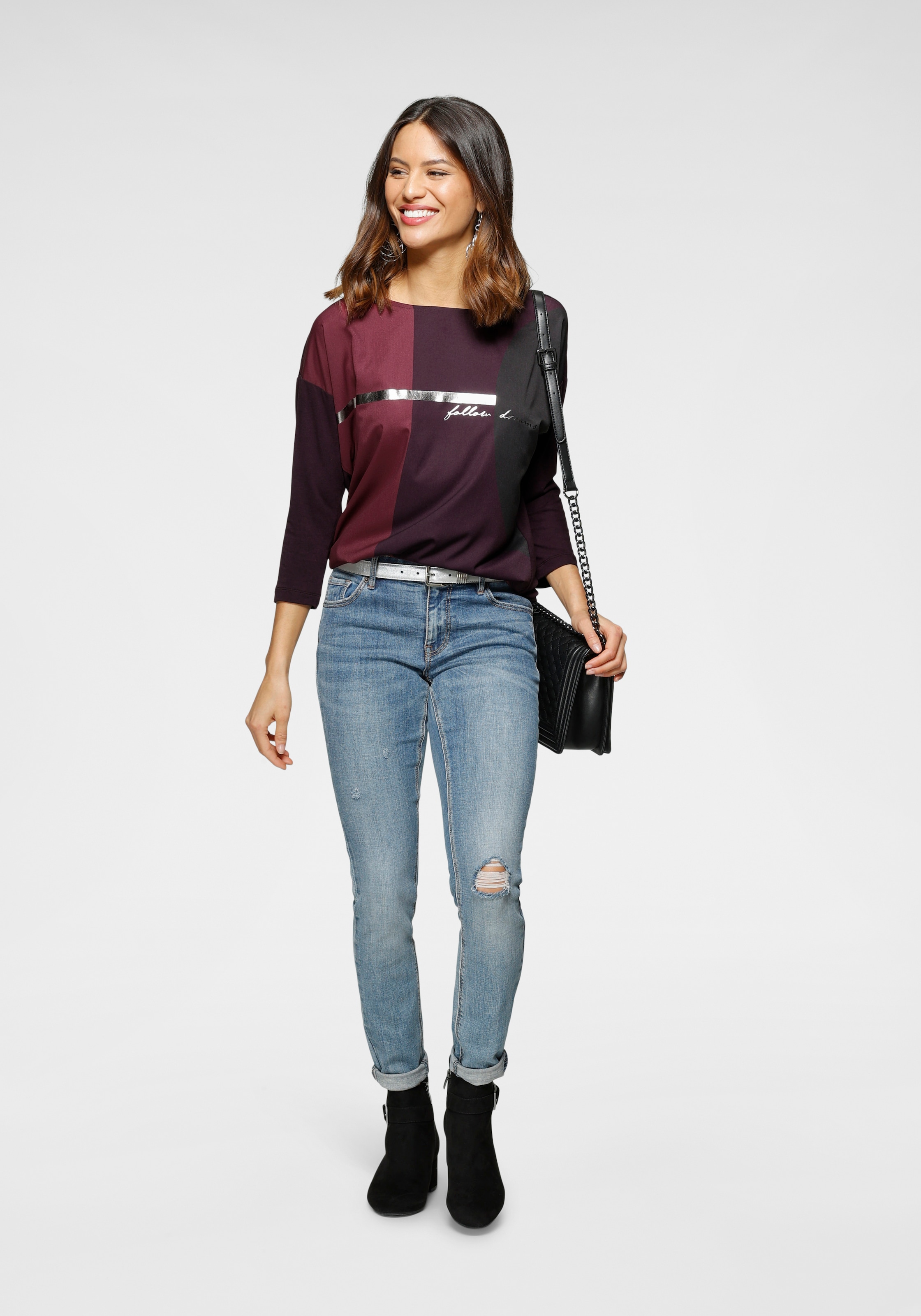 Laura Scott Shirtbluse , im Materialmix mit Folienprint - NEUE FARBEN