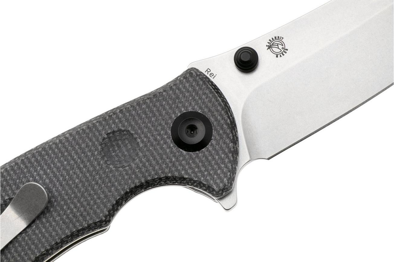 Tenable Knives Rei T1061A3 Stonewashed 14C28N, Black Micarta, zakmes, Karambit Maker design