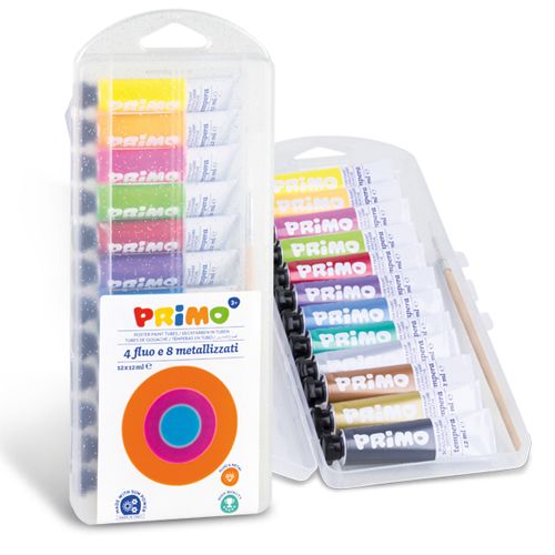 Primo plakkaatverf metalic & fluoriserend - 12 kleuren