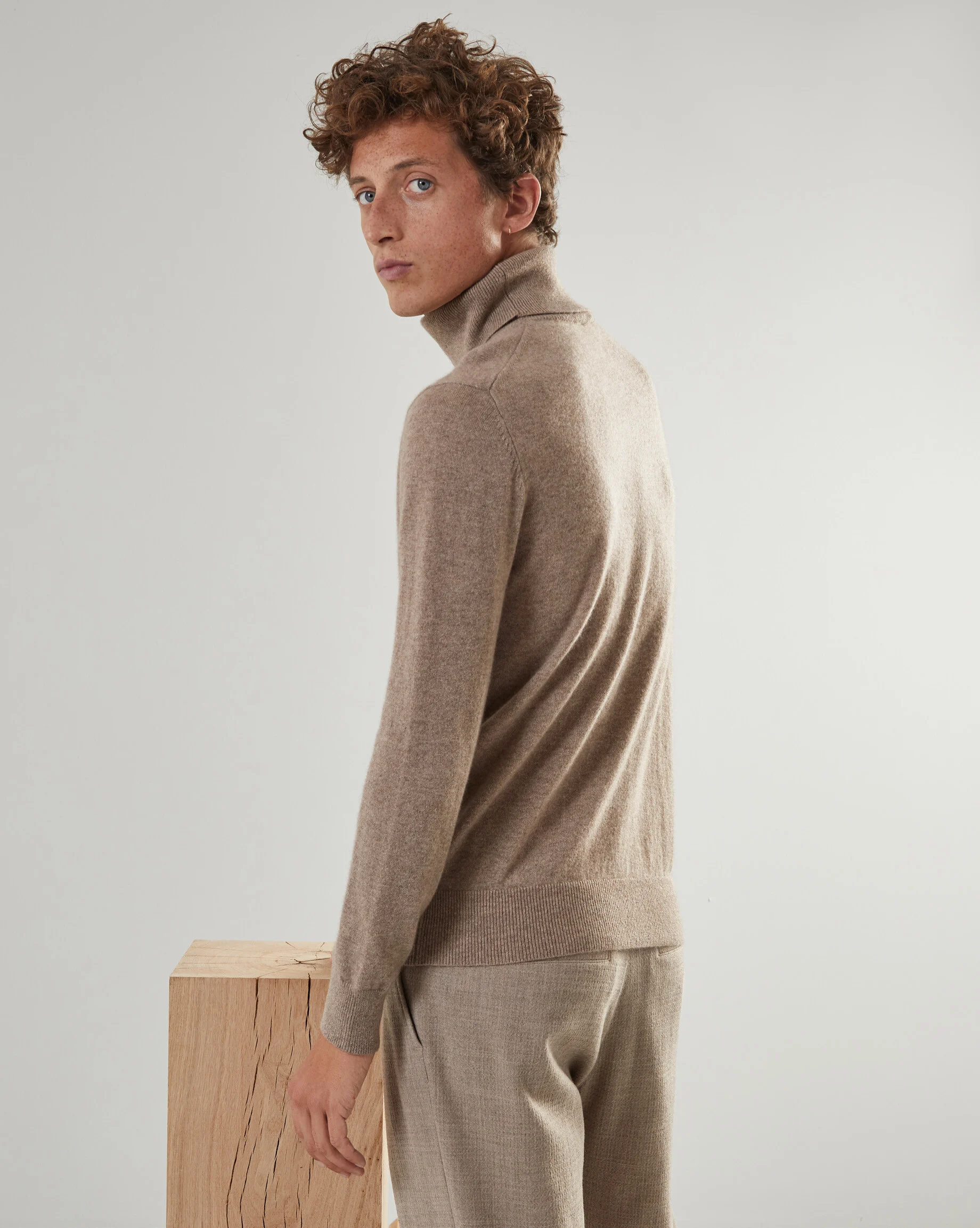 Pull homme col roulé en cachemire 2 fils | Marron