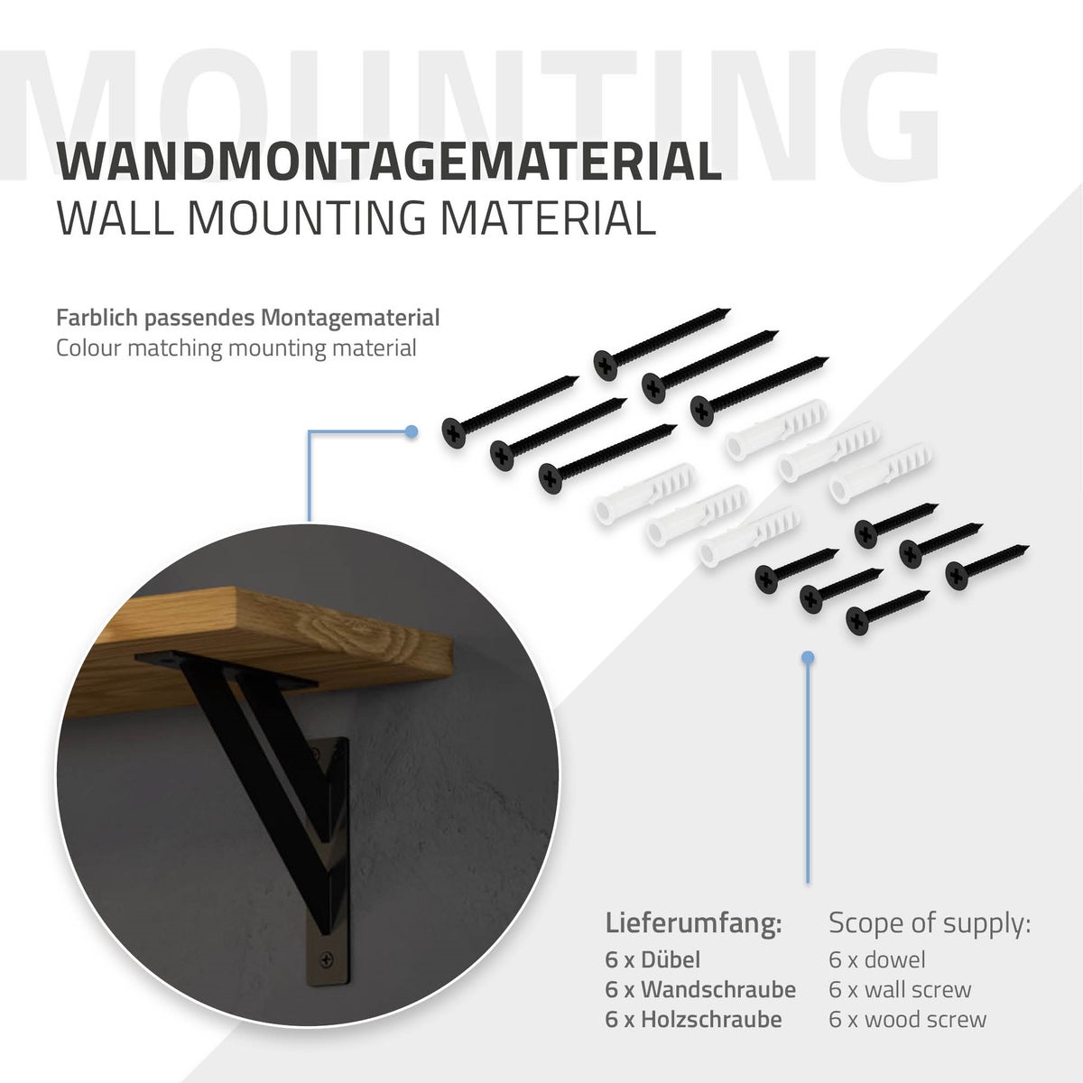 ML-Design 8-delige plankdragerset 180x180 mm, zwart, aluminium, zwevende plankdragers, plankhoekdragers, plankdragers voor wandmontage, plankdragers, plankdragers voor wandmontage, wandconsoles, plankdragers