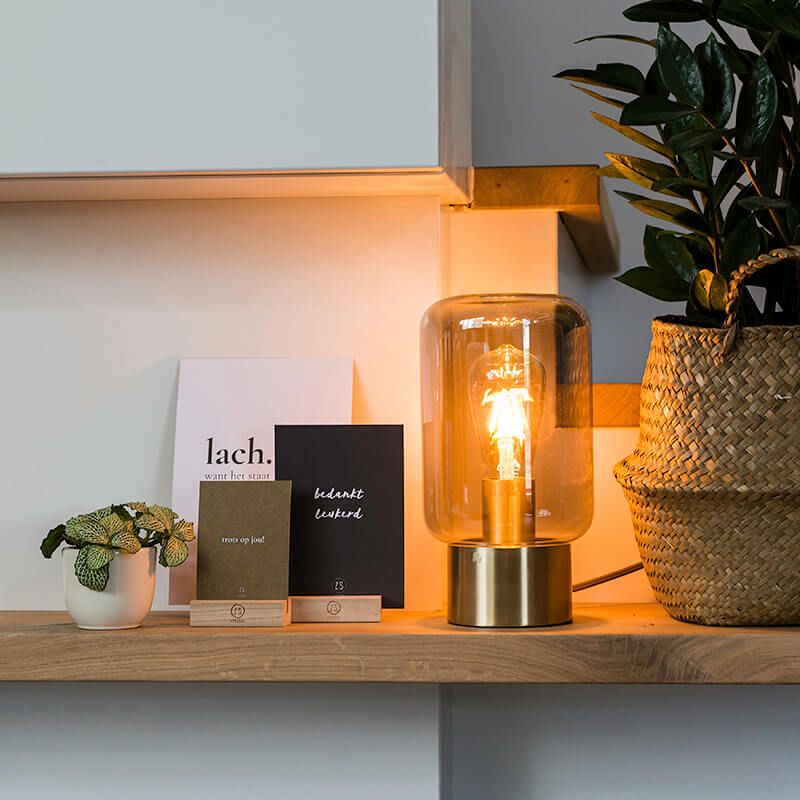 Design messing met smoke glas tafellamp - Bliss Cute