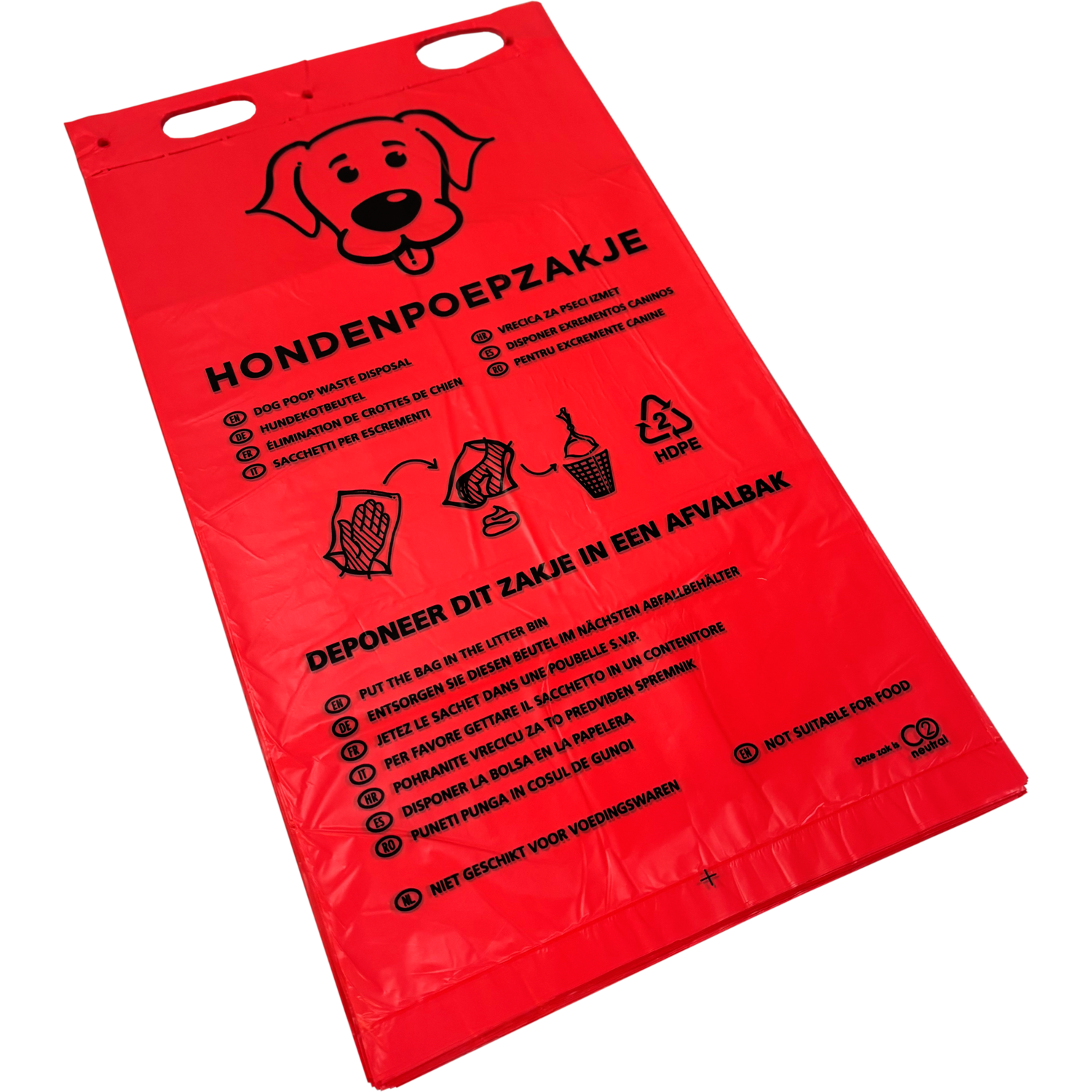 Hondenpoepzakje, 20x35cm, 15my, HDPE, rood