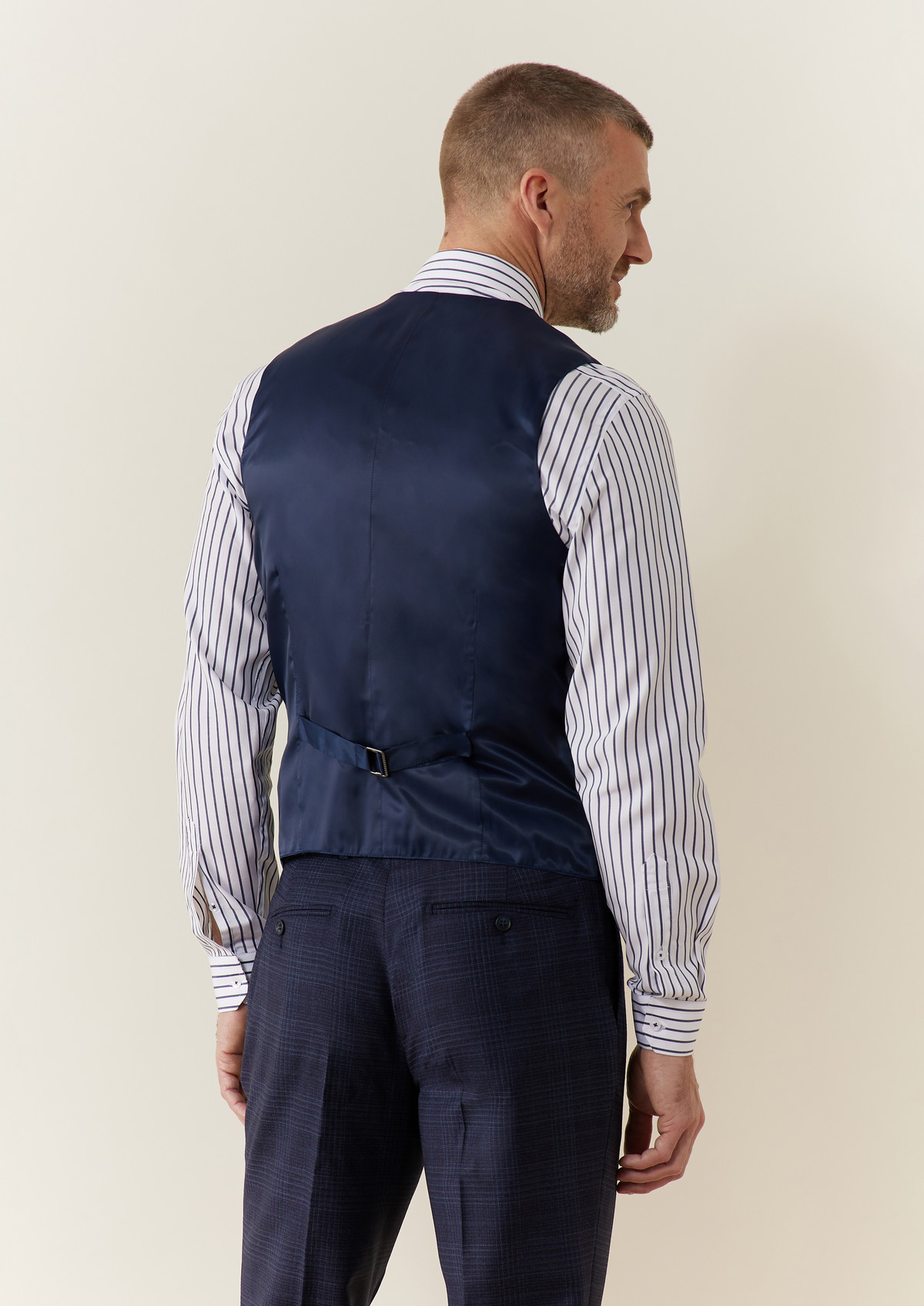 Gilet de costume en laine bleu indigo Prince de Galles