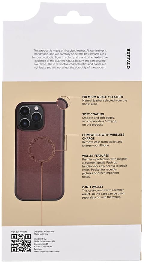 Buffalo iPhone 15 Pro Max 2in1 Leather MagSeries pungetui (brun)
