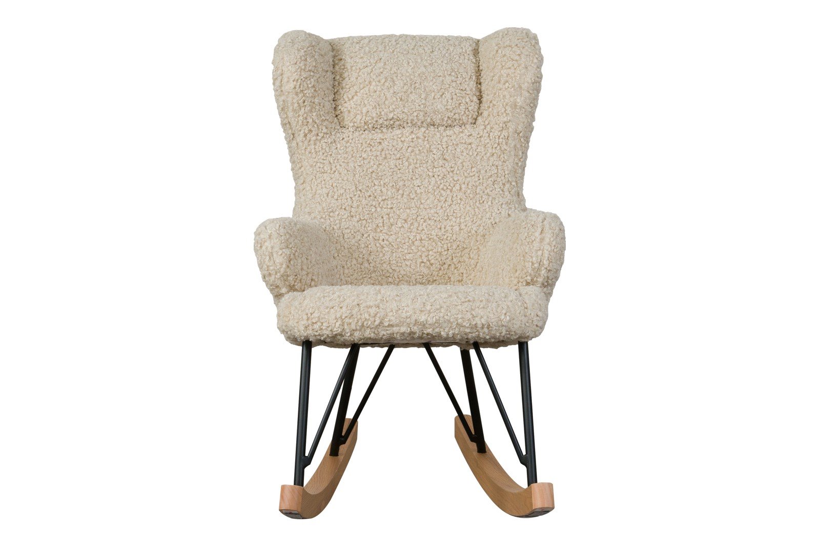 De Luxe Gyngestol Barn Gyngestol til barn i beige, mykt teddytekstil. Understell i heltre bjørk/pulverlakkert metall.