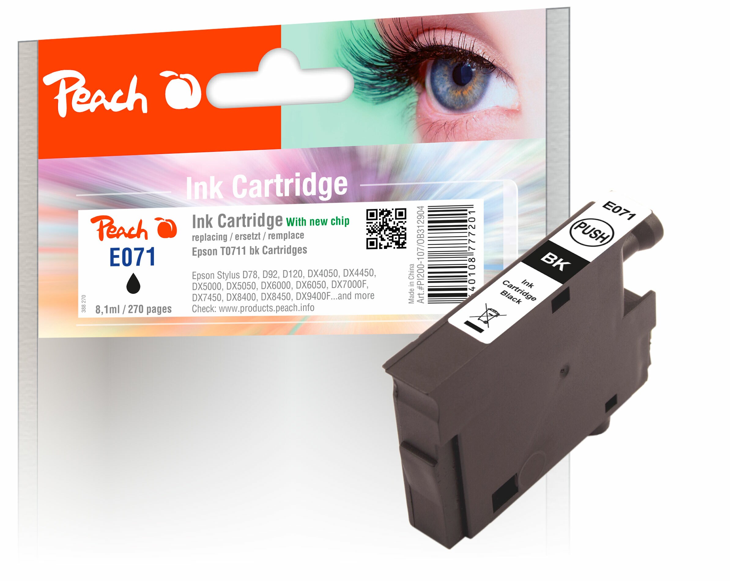 Peach E711 bk Druckerpatrone XL bk ersetzt Epson T0711 bk, C13T07114011 für z.B. Epson Stylus SX 400, Epson Stylus SX 410, Epson Stylus DX 7400