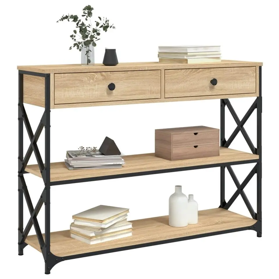vidaXL - Wandtafel met 2 lades 2 schappen - Sonoma eiken - Hout - 100x28x75 cm
