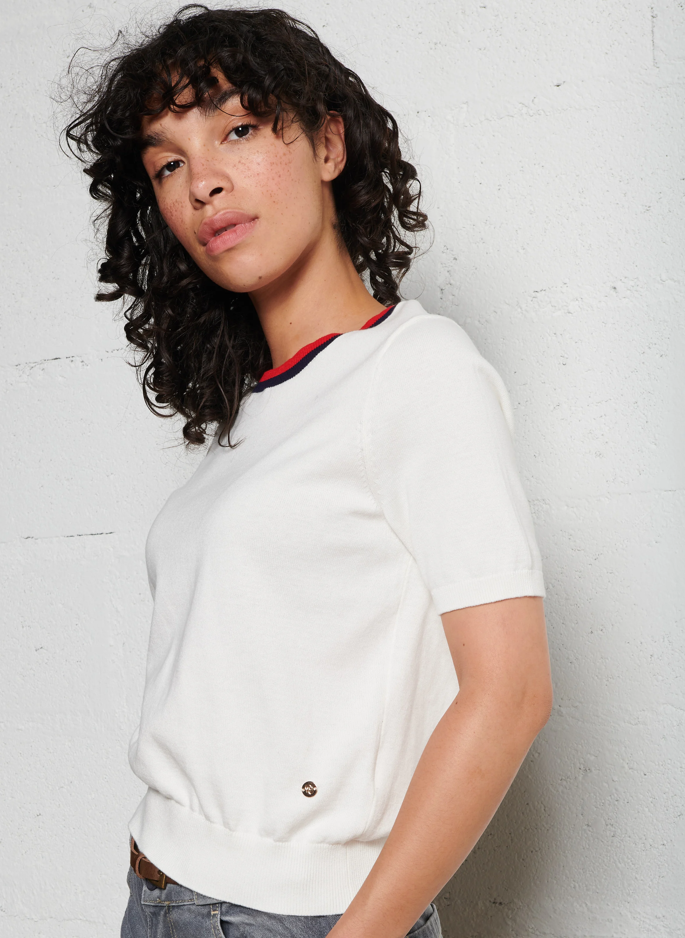 MAE - Pull droit manches courtes en coton | Beige