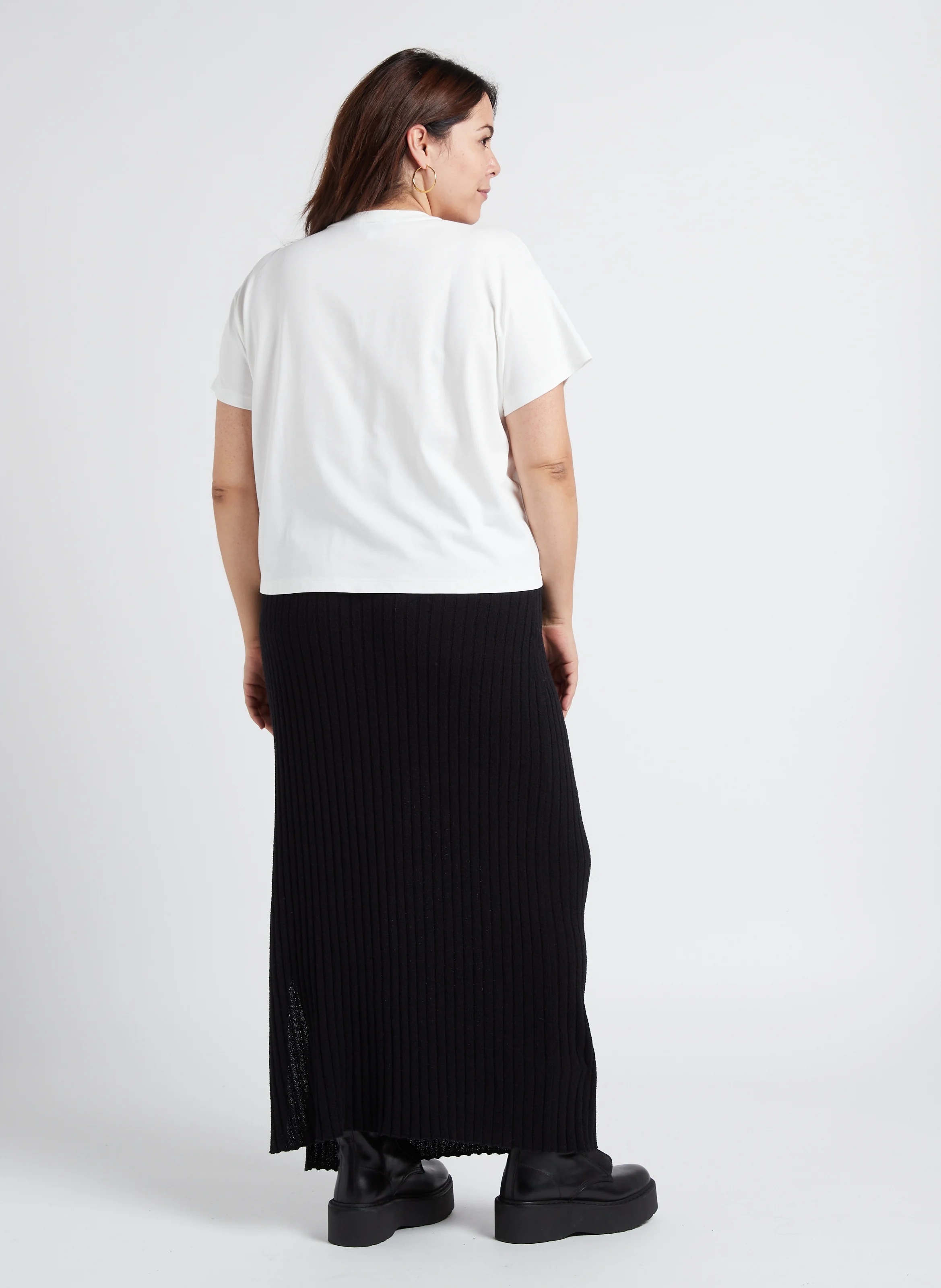 Jupe midi en coton mélangé | Noir
