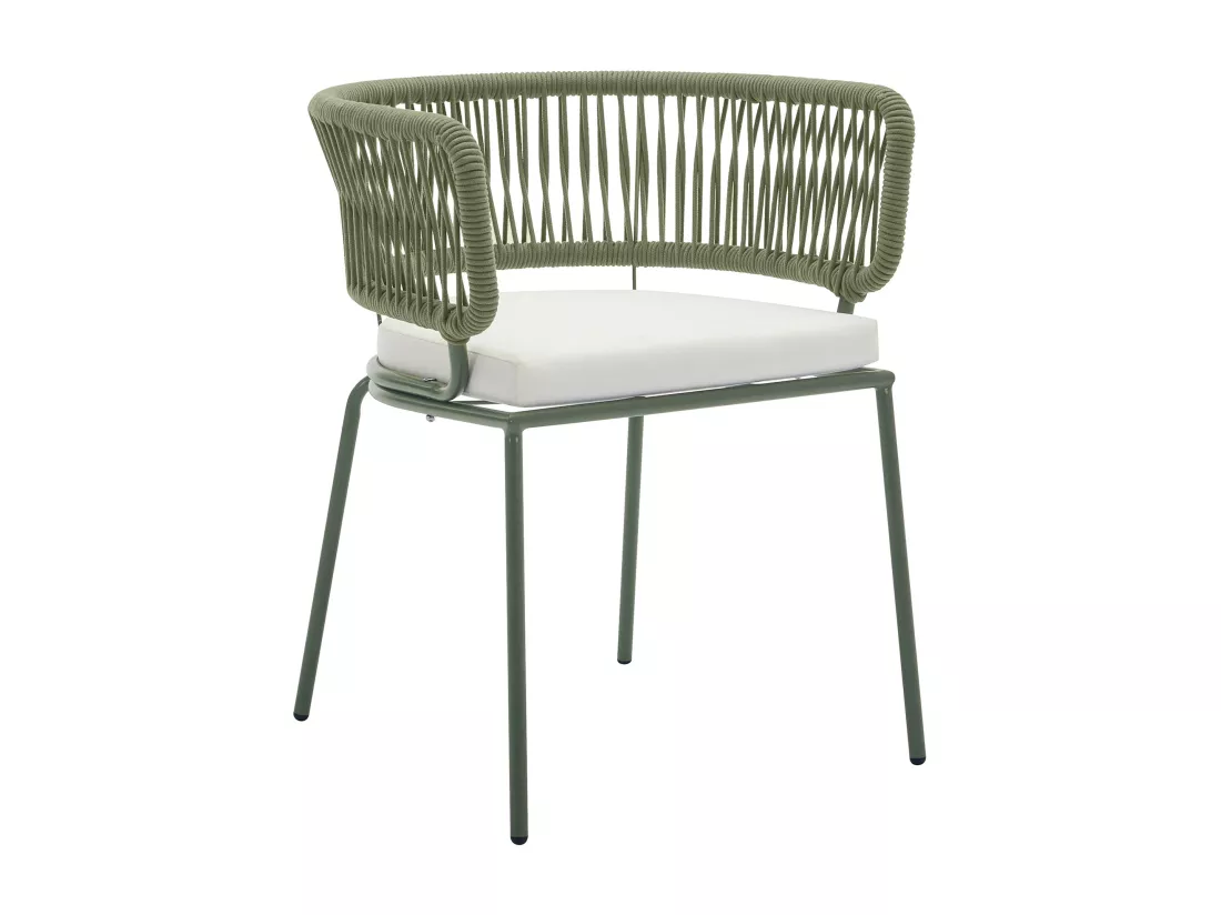 Salle à manger de jardin en aluminium : une table extensible L.150/200 cm et 4 fauteuils en métal et corde - Kaki et blanc - PISTO de MYLIA