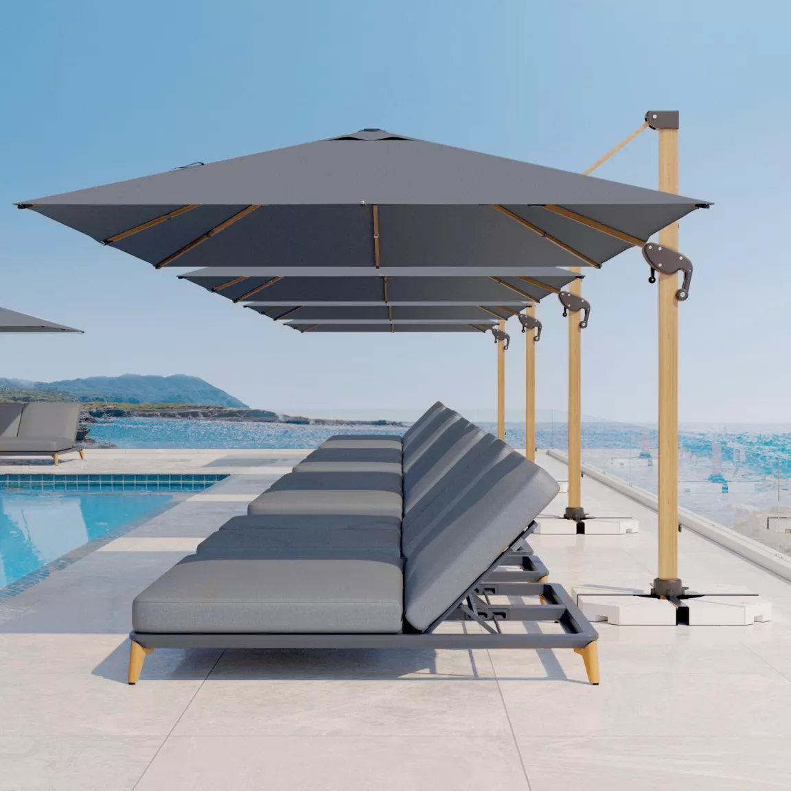 Parasol déporté rectangulaire aluminium (4 x 3 m) Yucatan effet Bois et gris anthracite