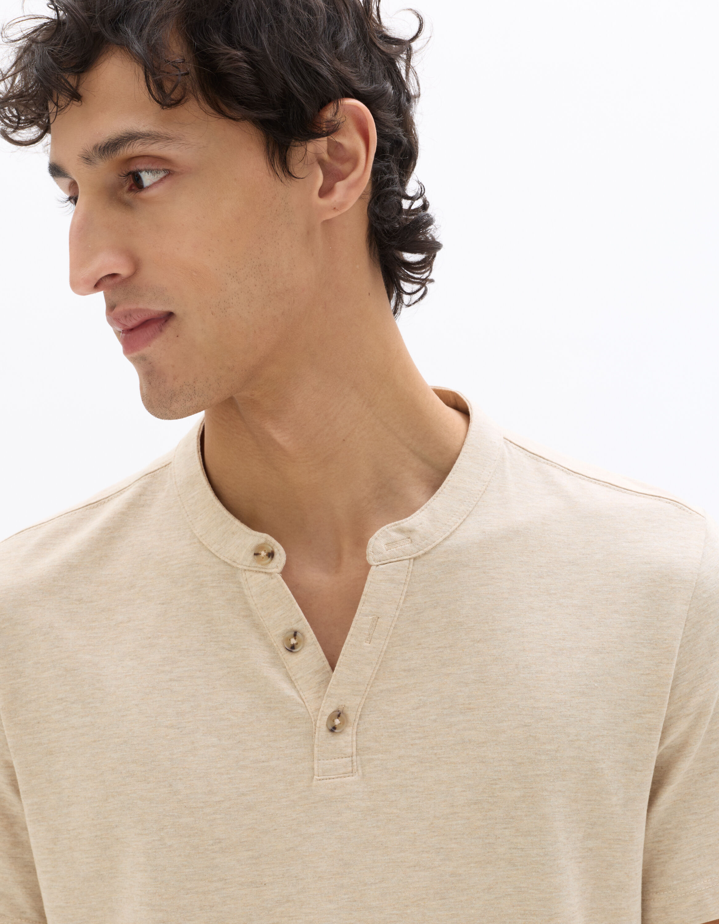 T-shirt regular col tunisien coton mélangé - beige