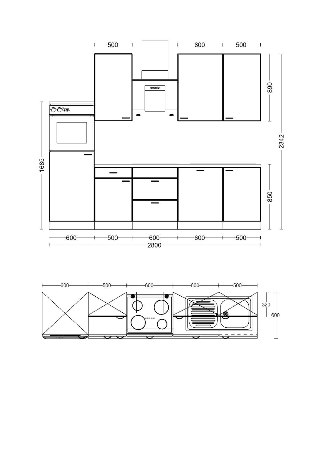 Küchenblock CARA - schilfgrün - Artisan Eiche - mit E-Geräten - 280 cm