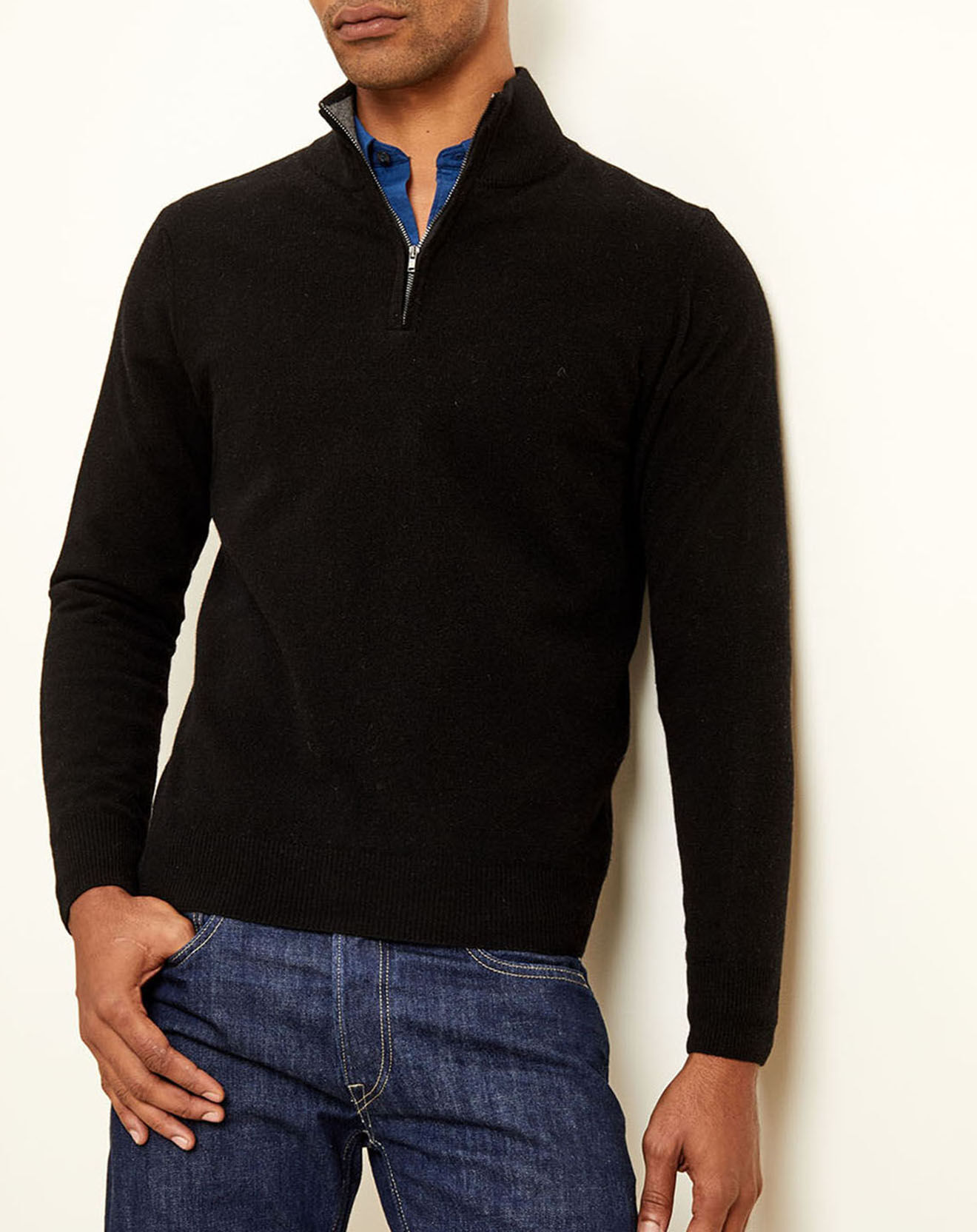 Uverny Pull 100% Cachemire col camionneur Bombay noir/gris
